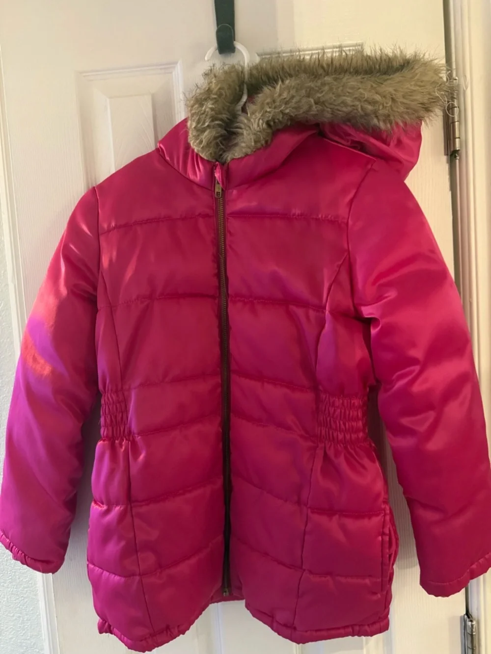 Crazy 8 Bright Pink Girls' Puffer Jacket with Faux Fur Trim Youth Size 10-12